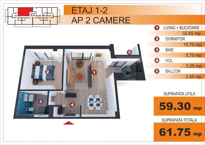 Apartament cu 2 camere în Siloz