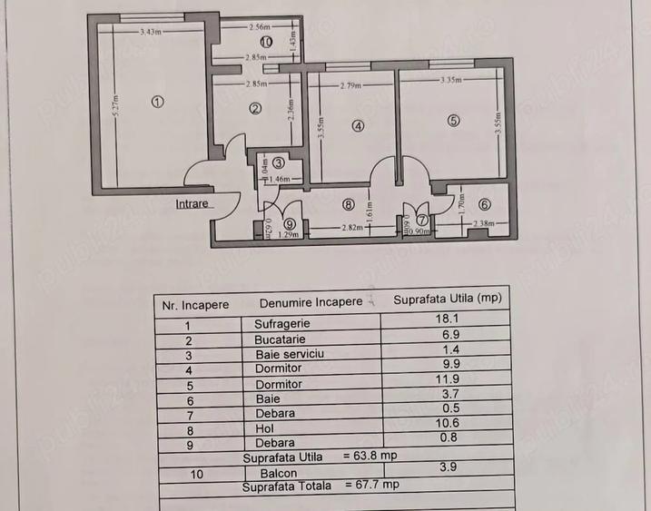 Apartament cu 3 camere decomandat în Eremia