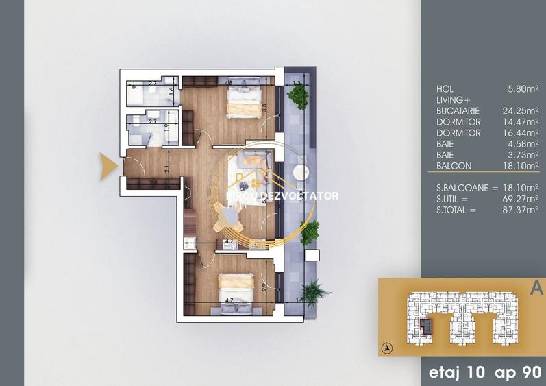 Apartament cu 3 camere decomandat în Theodor Pallady
