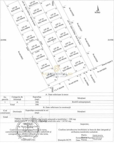 Teren Construcții intravilan de 398 mp, în Berceni