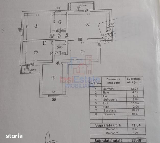Apartament cu 3 camere semidecomandat în Dacia