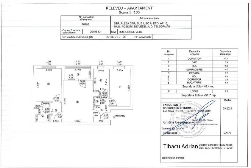 Apartament cu 3 camere semidecomandat în Nord