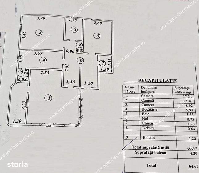 Apartament cu 3 camere decomandat în Central