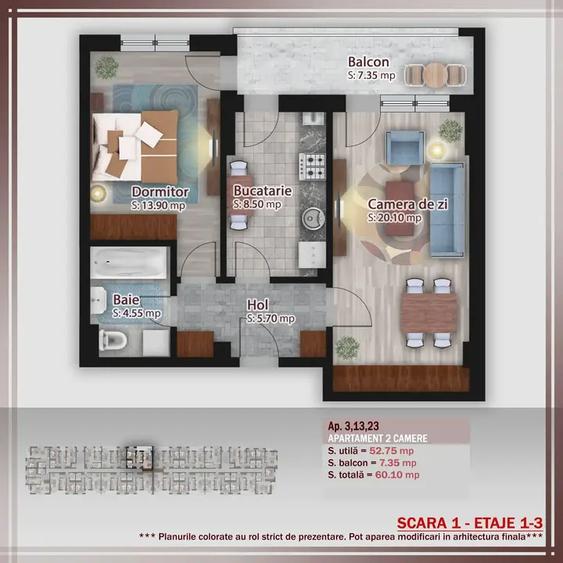 Apartament cu 2 camere decomandat în Titan