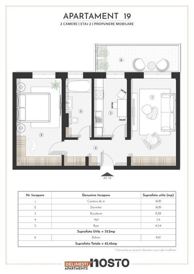 Apartament cu 2 camere decomandat în Plopi