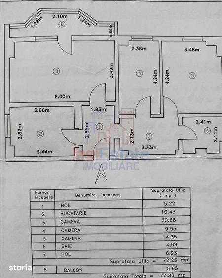 Apartament cu 3 camere decomandat în Nicolina
