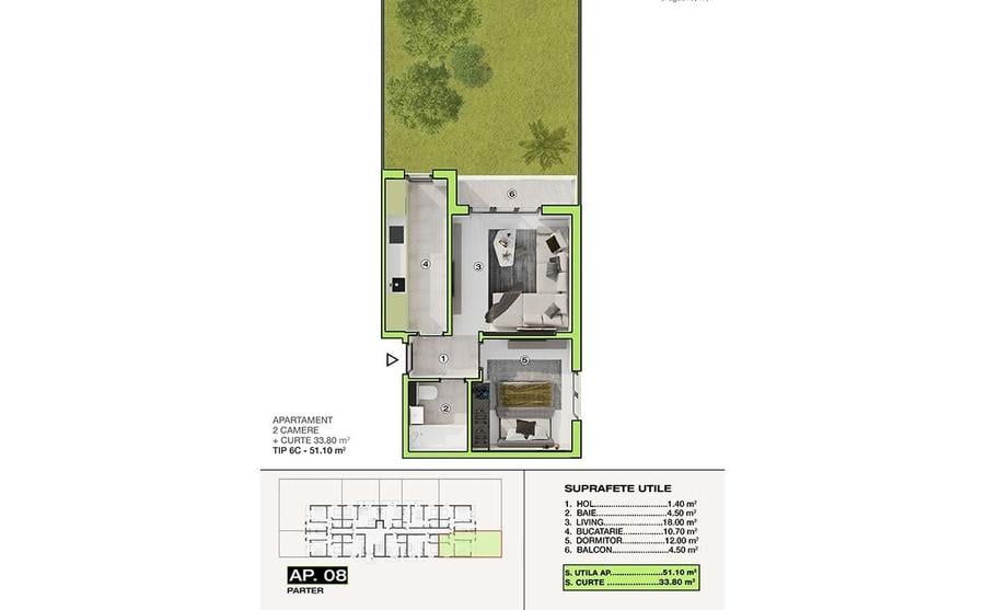 Apartament 2 camere (incalzire in pardoseala) + gradina - Bragadiru - 3