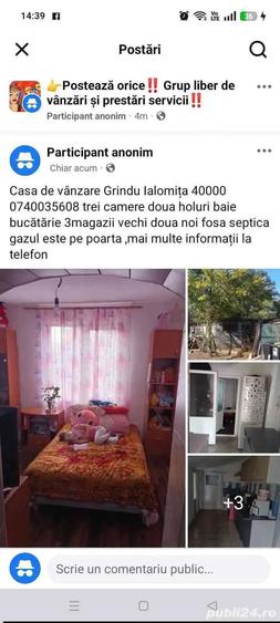 Casă cu 3 camere cu Teren 1300 Mp în Grindu
