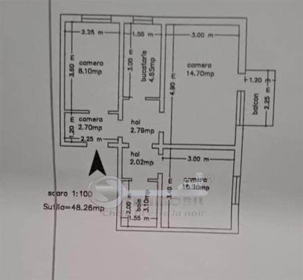 Apartament cu 3 camere decomandat în Mircea cel Bătrân