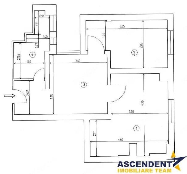 Apartament cu 2 camere semidecomandat în Central