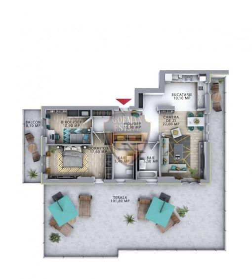 Penthouse cu 3 camere decomandat în Tomis Plus