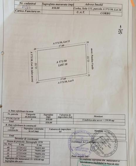 Teren Construcții extravilan de 850 mp, în Corbu