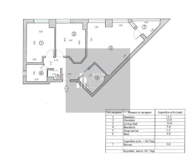 Apartament cu 3 camere în Nord
