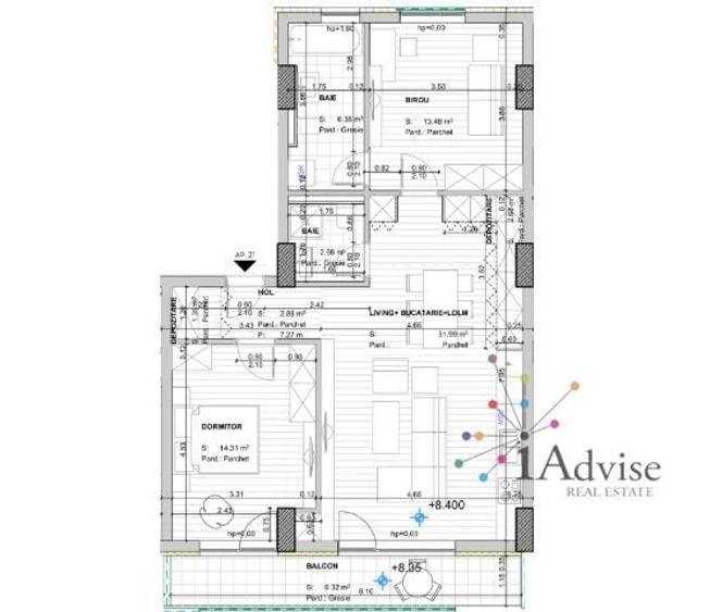 Apartament cu 3 camere semidecomandat în Noua