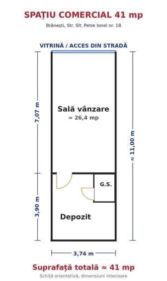 Spațiu comercial, de 41 mp, în Brănești
