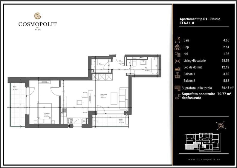 Apartament cu 2 camere nedecomandat în Astra