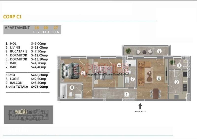Apartament cu 3 camere în Metalurgiei