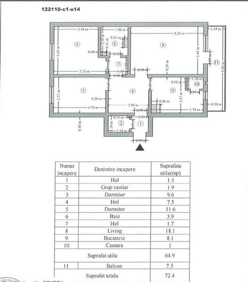 Apartament cu 3 camere, 2 bai, UMF CENTRU, decomandat, bloc din 1980 - 12