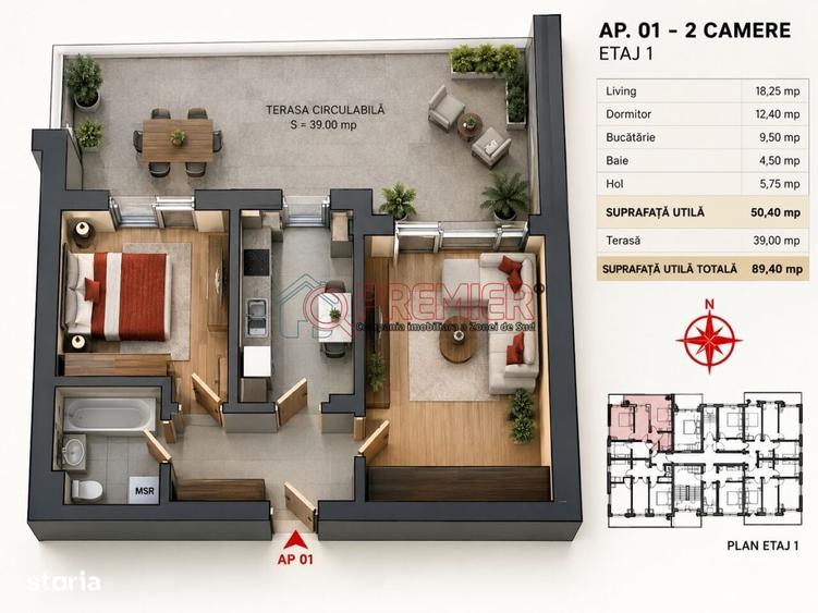 Apartament cu 2 camere în Central
