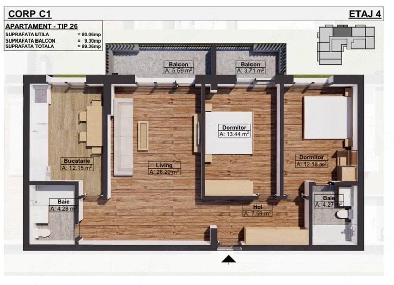 Apartament cu 2 camere decomandat în Dobroești
