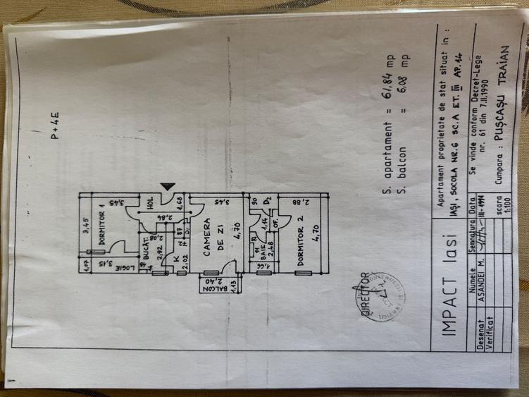 Apartament cu 3 camere semidecomandat în Socola