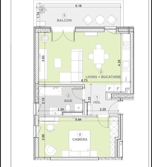 Apartament cu 2 camere decomandat în Torontalului