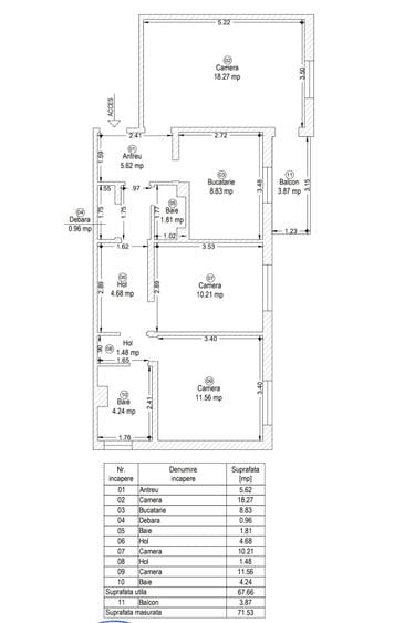 Apartament cu 3 camere decomandat în