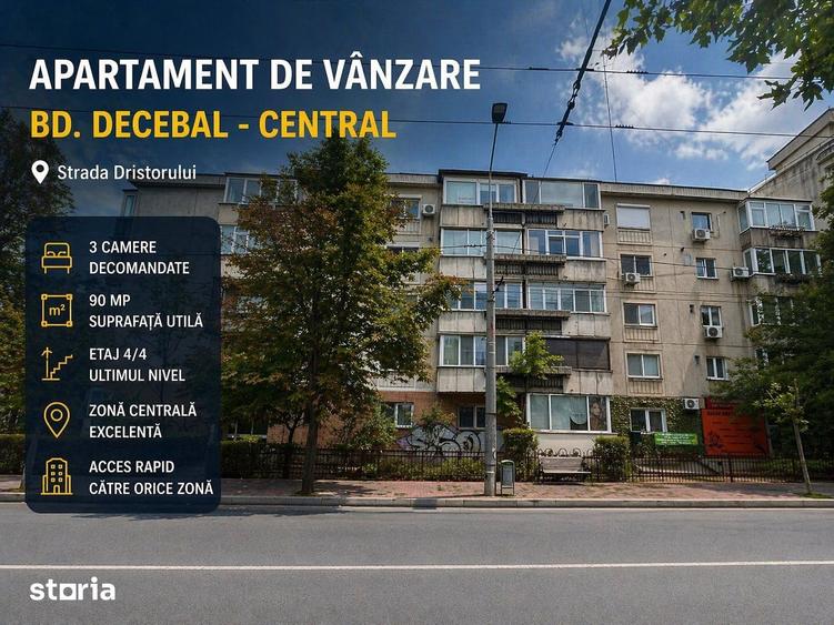 BD.DECEBAL, Apartament cu 3 camere decomandate - 90 mp- etaj 4/4, - 4