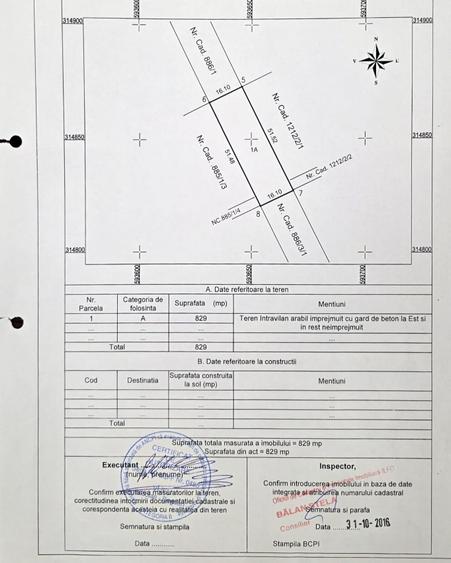 Teren Construcții intravilan de 829 mp, în Berceni