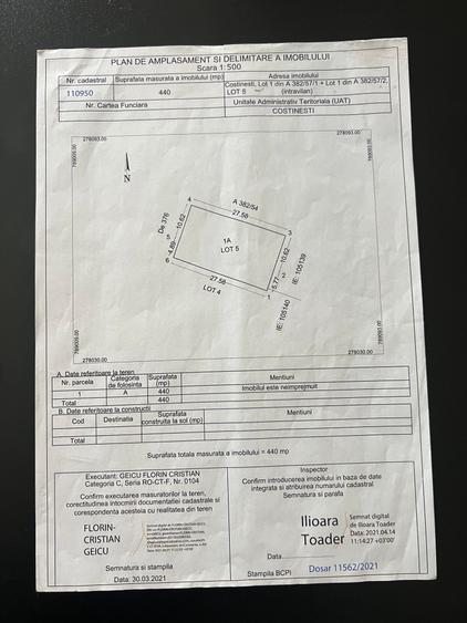 Teren Construcții intravilan de 440 mp, în Costinești