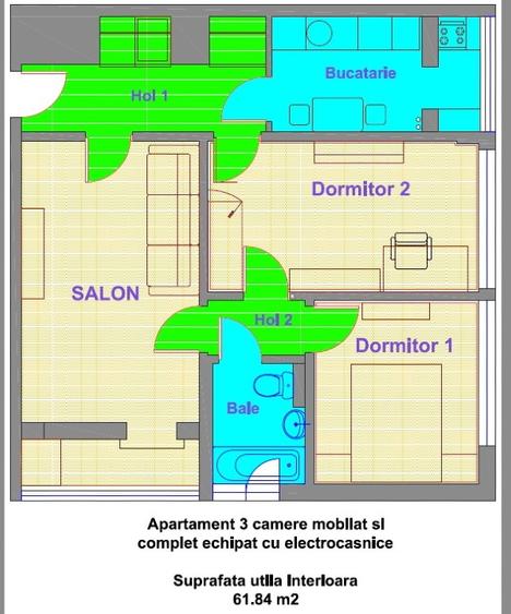 Apartament cu 3 camere circular, mobilat în Giurgiului