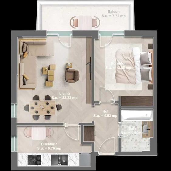 Apartament cu 2 camere decomandat în Păulești