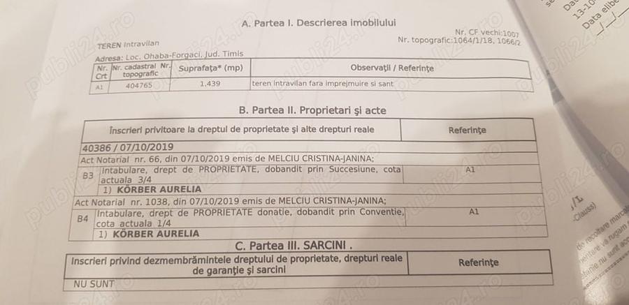 Teren de 1439 mp, în Ohaba-Forgaci
