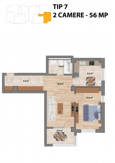 Apartament cu 2 camere decomandat în Nicolina