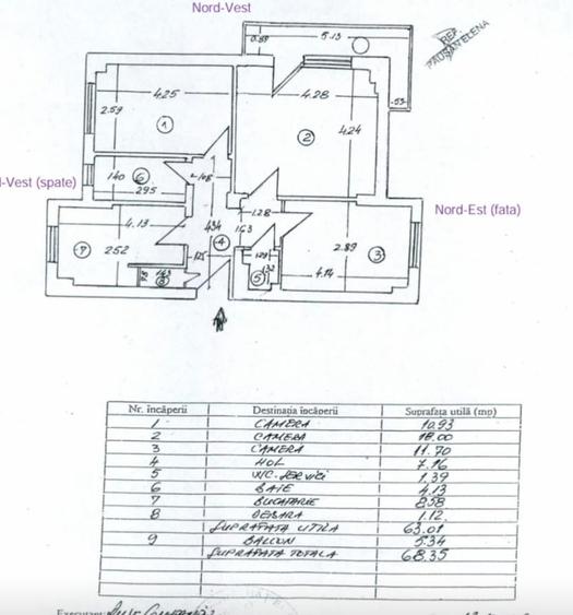 Apartament cu 3 camere decomandat în Tei