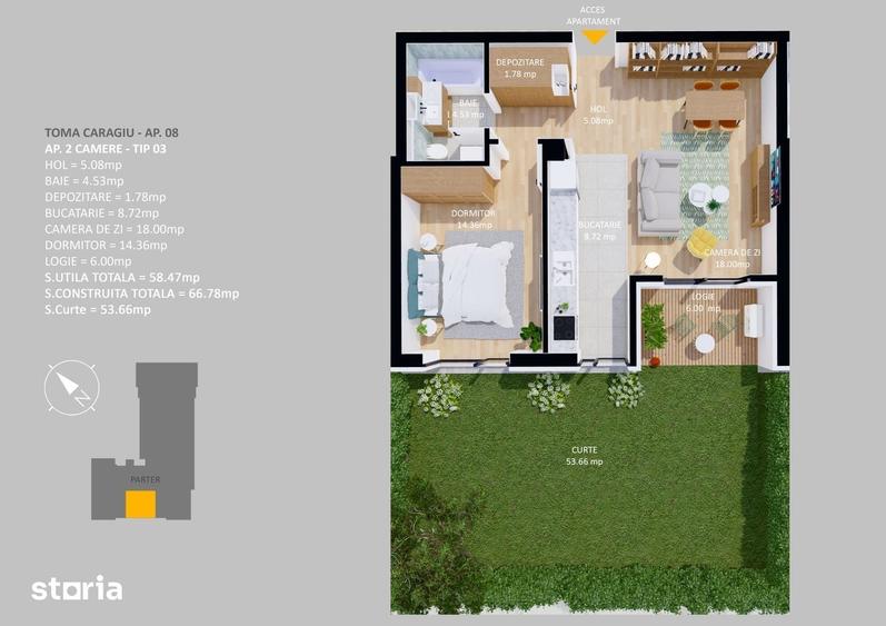 Apartament cu 2 camere în Central