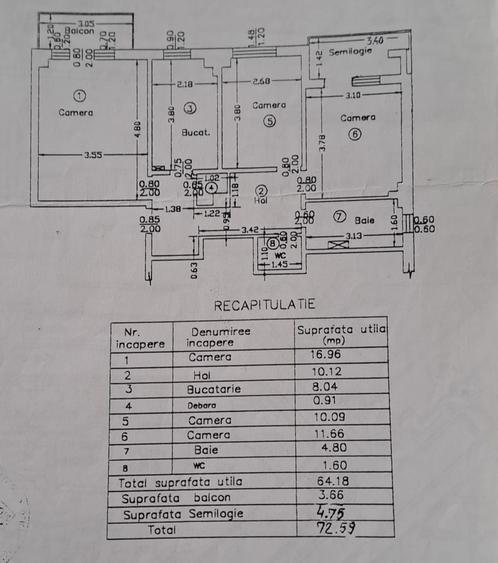 Apartament cu 3 camere decomandat în Dacia