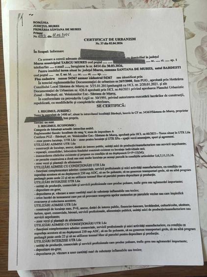 Teren de 3400 mp, în Bărdești