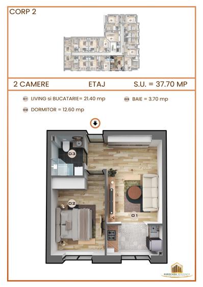 Apartament cu 2 camere semidecomandat în Militari