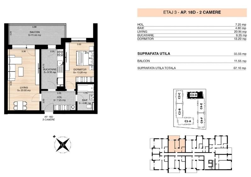 Apartament cu 2 camere decomandat în Central