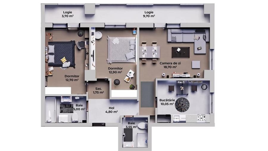 Apartament cu 2 camere decomandat în Central