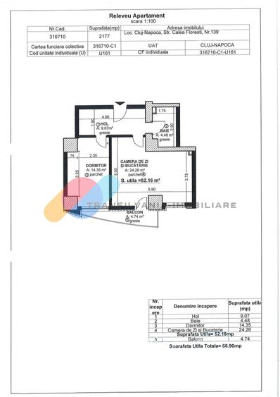 Apartament 2 camere, 52,16 mp, et. 21, West City Tower - 4