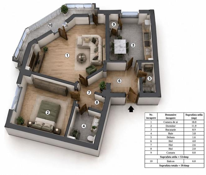 Apartament cu 2 camere decomandat în Gara de Nord