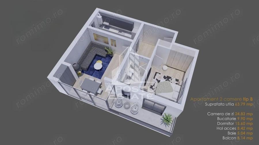 Apartament cu 2 camere decomandat 64 mp utili in Giroc zona Planetelor - 3