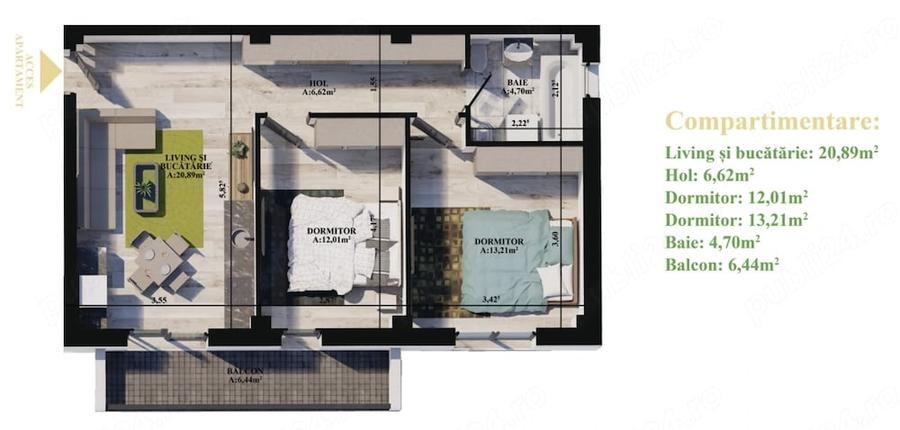 Apartament cu 3 camere decomandat în Fălticeni