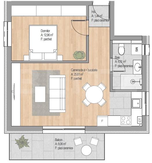 Apartament 2 camere, 44.57 mp finisat nou etaj intermediar, garaj, zona Cetatii - 1
