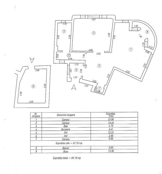 Apartament cu 3 camere în Central