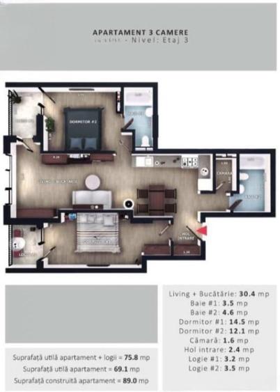 Apartament cu 3 camere semidecomandat în Florești — fotografia 1