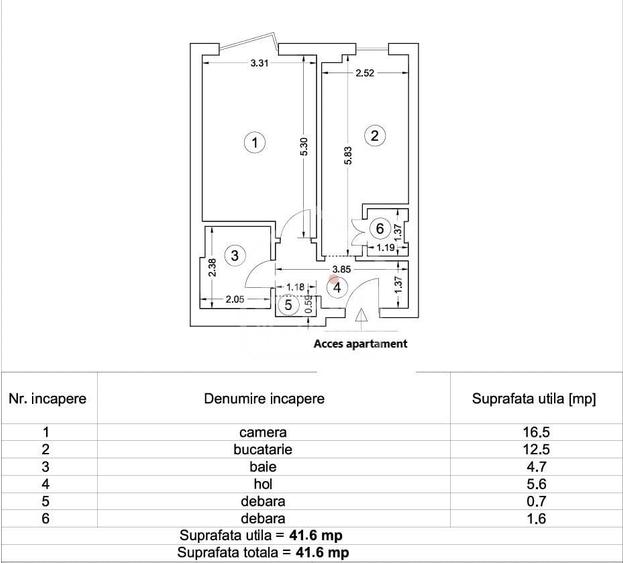 Apartament cu 2 camere decomandat în Central