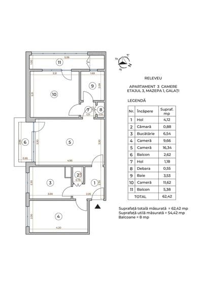 Apartament cu 3 camere semidecomandat în Mazepa 1